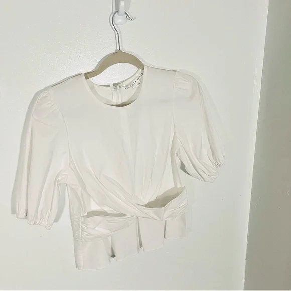 NEW Veronica Beard Arvilla Top White Criss Cross Preppy Coastal Modest Peplum - Picture 3 of 8